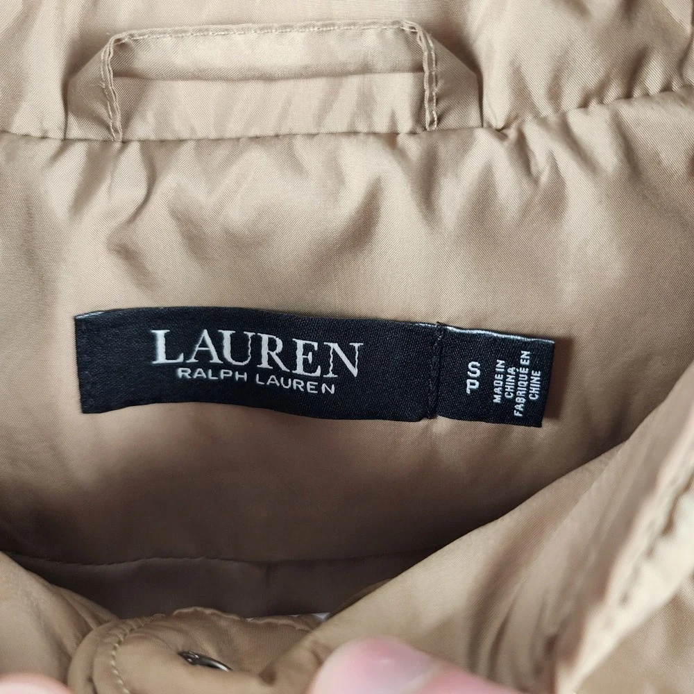 NWT Lauren Ralph Lauren Quilted‎ Vest Small Petite Regular Birch Tan Crest Patch